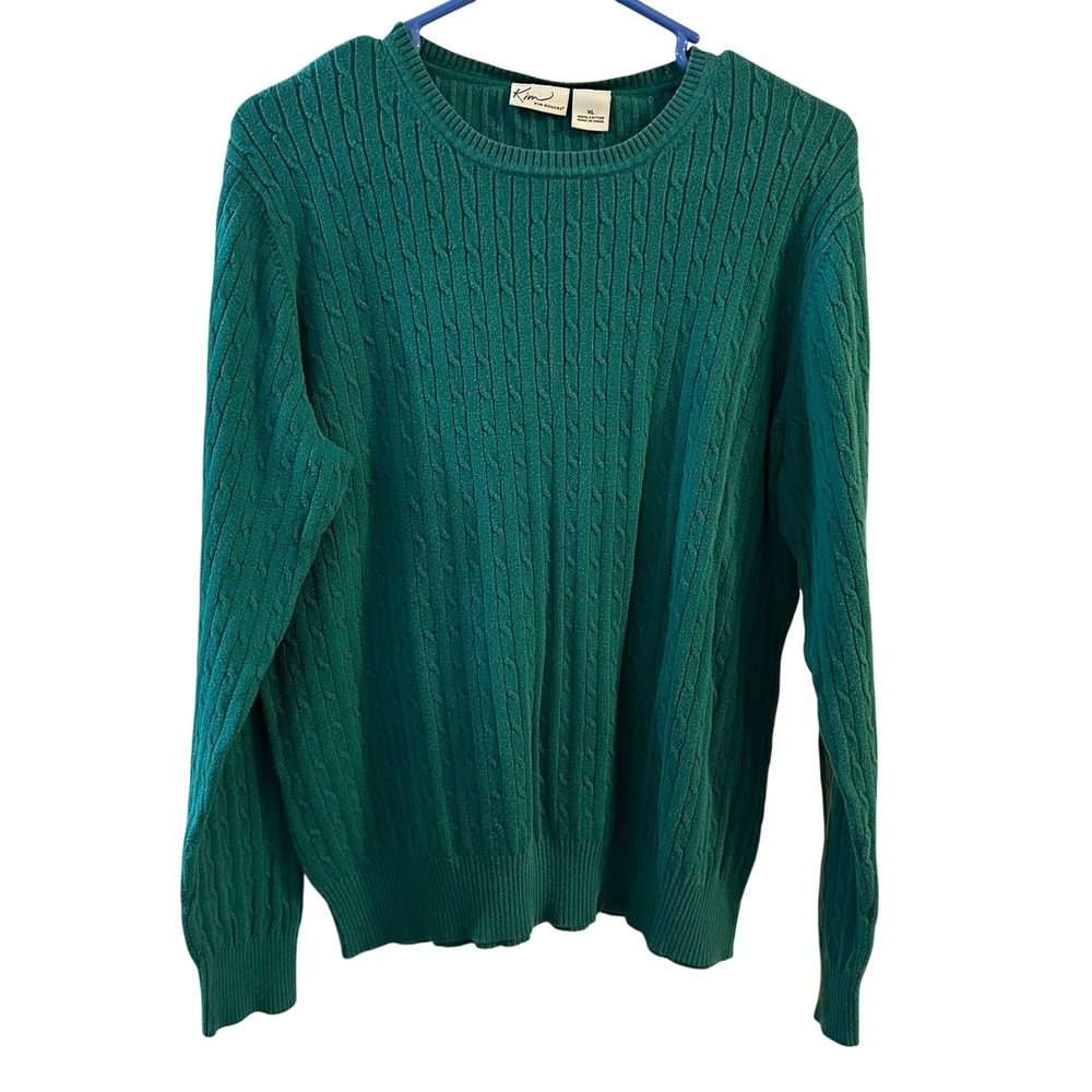Kim Rogers Women's‎ Teal Cable Knit Crew Neck Sweater XL Cotton